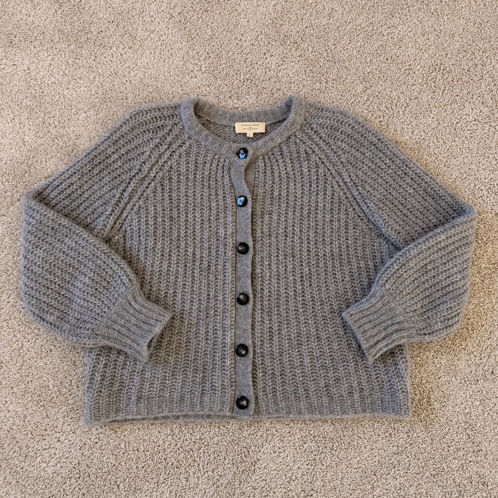 Sezane Emile Alpaca Wool Cardigan Sweater in Mottled Grey - Picture 2 of 8
